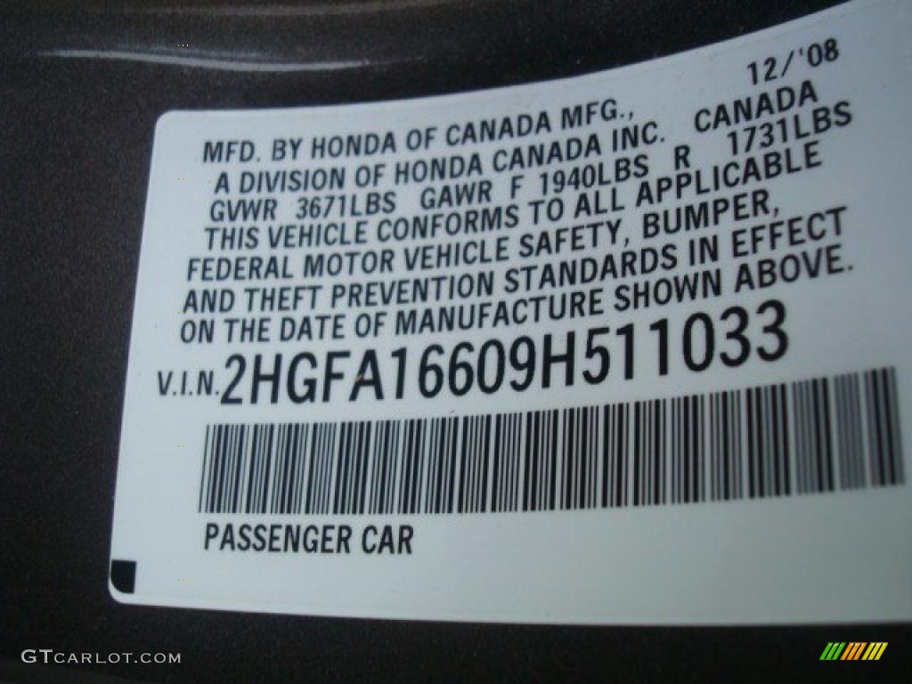 2009 Honda Civic LX-S Sedan Info Tag Photo #38819052