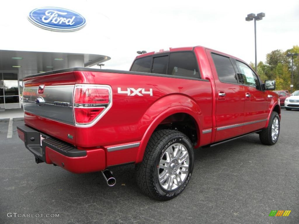 2010 F150 Platinum SuperCrew 4x4 - Red Candy Metallic / Sienna Brown Leather/Black photo #3