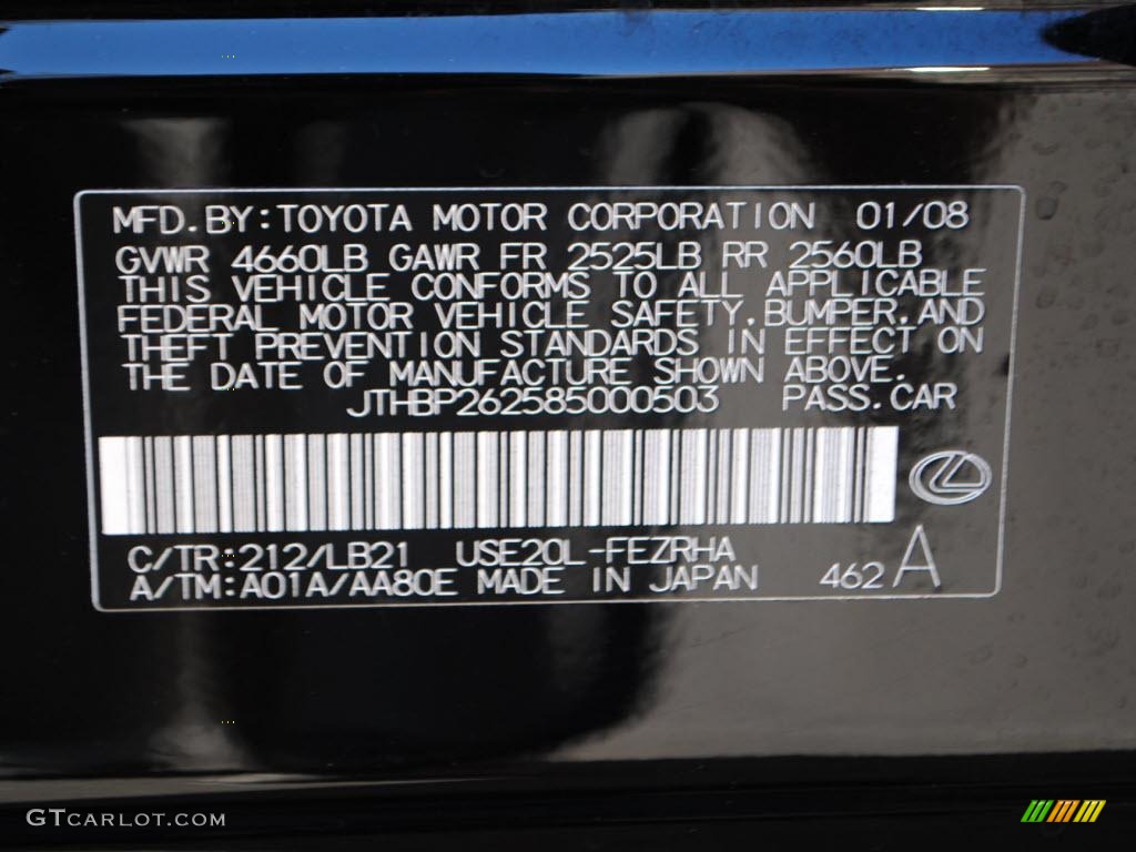 2008 IS Color Code 212 for Obsidian Black Photo #38826196