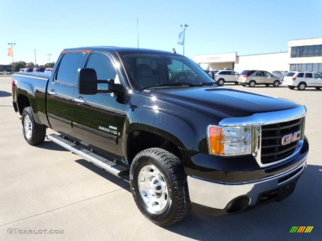 2008 Sierra 2500HD SLT Crew Cab 4x4 - Onyx Black / Very Dark Cashmere/Light Cashmere photo #1