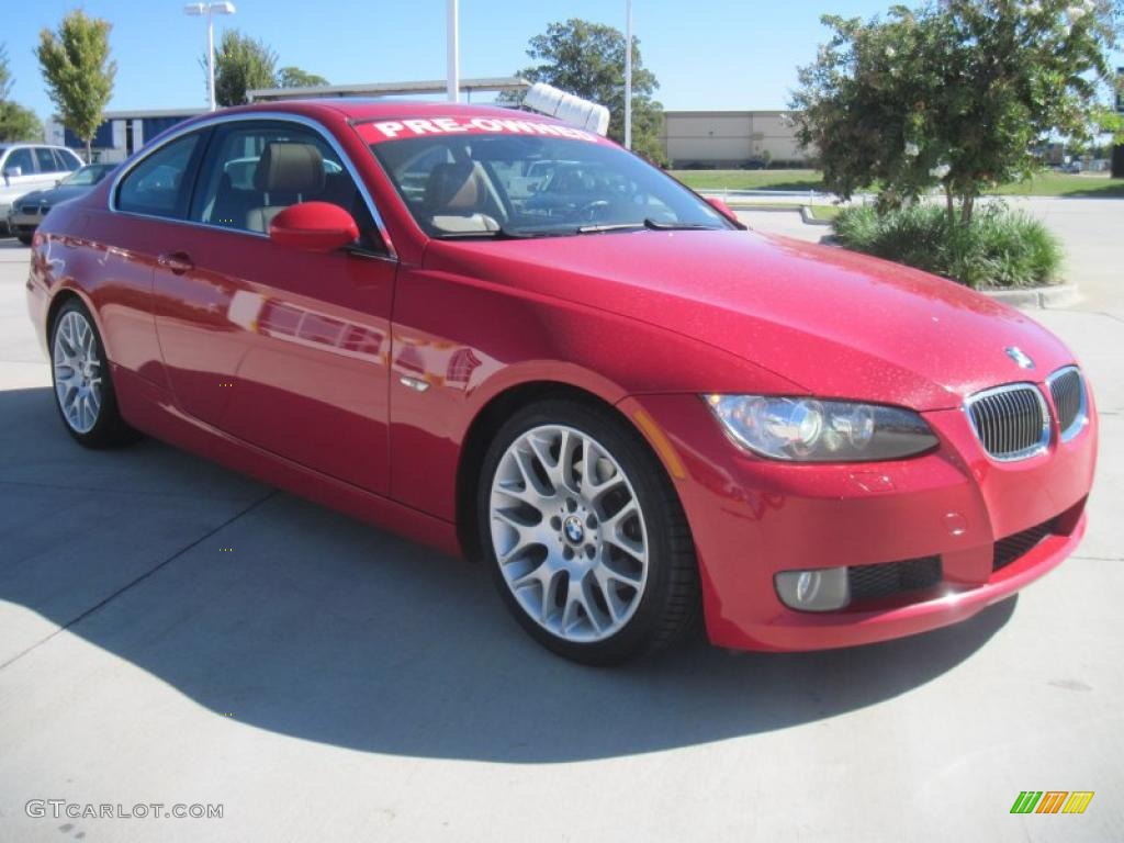 2008 3 Series 328i Coupe - Crimson Red / Saddle Brown/Black photo #2