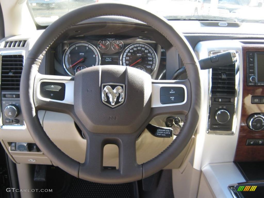 2011 Dodge Ram 3500 HD Laramie Mega Cab 4x4 Dually Light Pebble Beige/Bark Brown Steering Wheel Photo #38841376