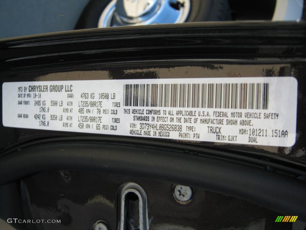 2011 Dodge Ram 3500 HD Laramie Mega Cab 4x4 Dually Color Code Photos