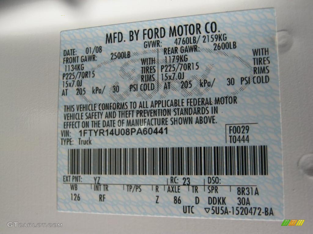 2008 Ranger Color Code YZ for Oxford White Photo #38850076