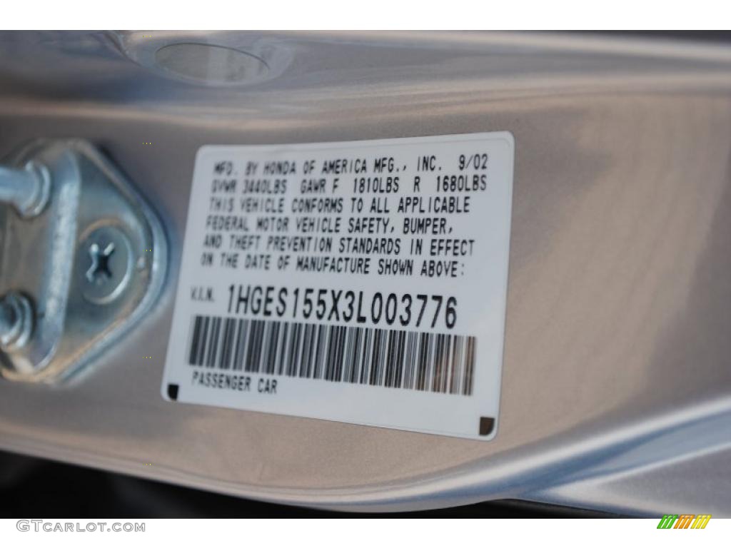 2003 Honda Civic LX Sedan Info Tag Photo #38856360