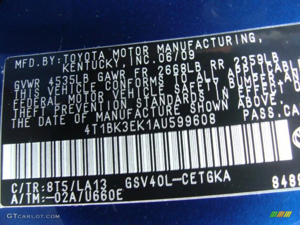 2010 Camry Color Code 8T5 for Blue Ribbon Metallic Photo #38864260