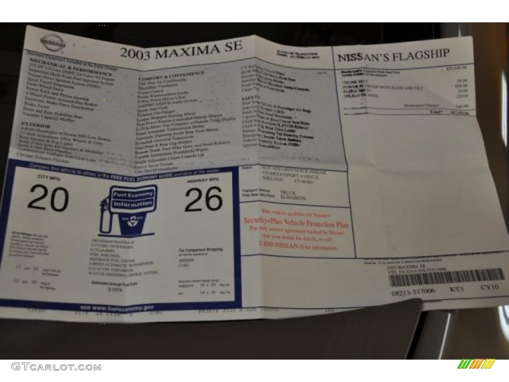 2003 Nissan Maxima SE Window Sticker Photos