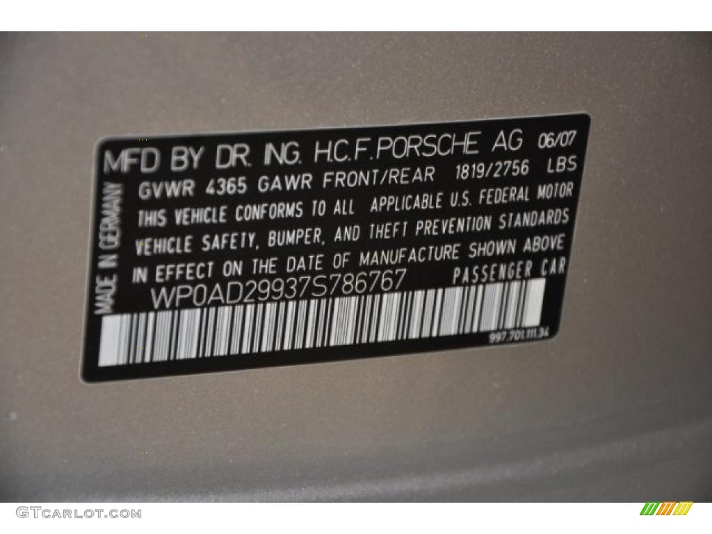 2007 Porsche 911 Turbo Coupe Info Tag Photo #38869544