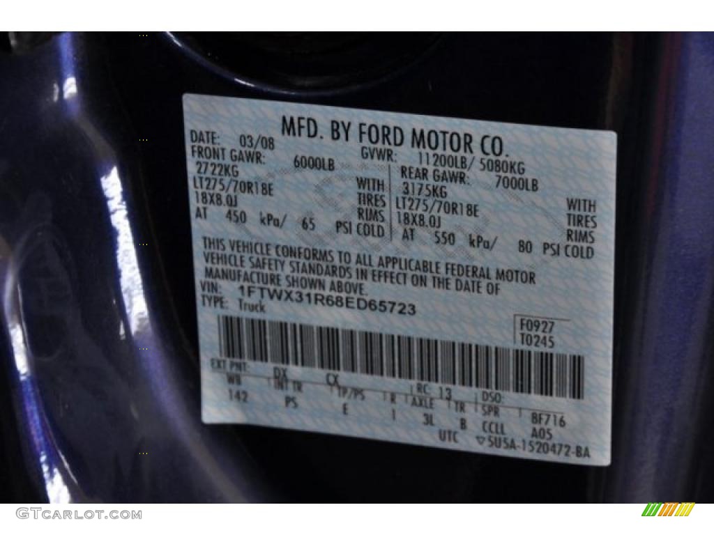2008 F350 Super Duty Color Code DX for Dark Blue Pearl Metallic Photo #38870572