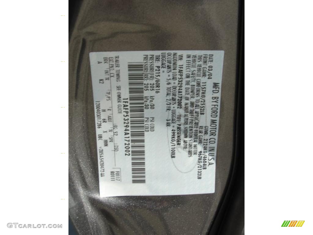2004 Taurus Color Code CX for Dark Shadow Grey Metallic Photo #38881809