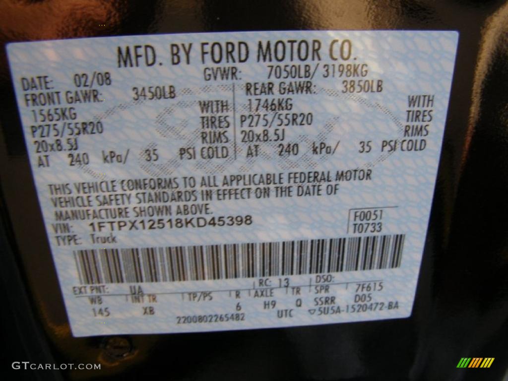2008 F150 Color Code UA for Black Photo #38888182
