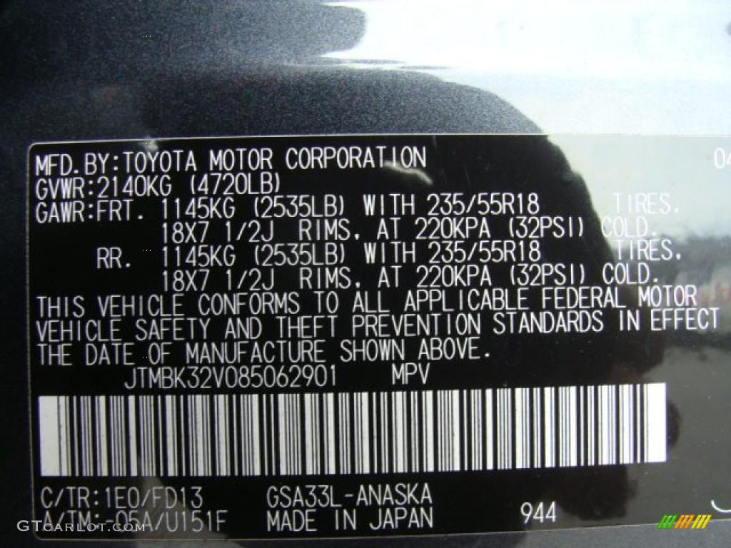 2008 RAV4 Color Code 1E0 for Flint Mica Photo #38890926