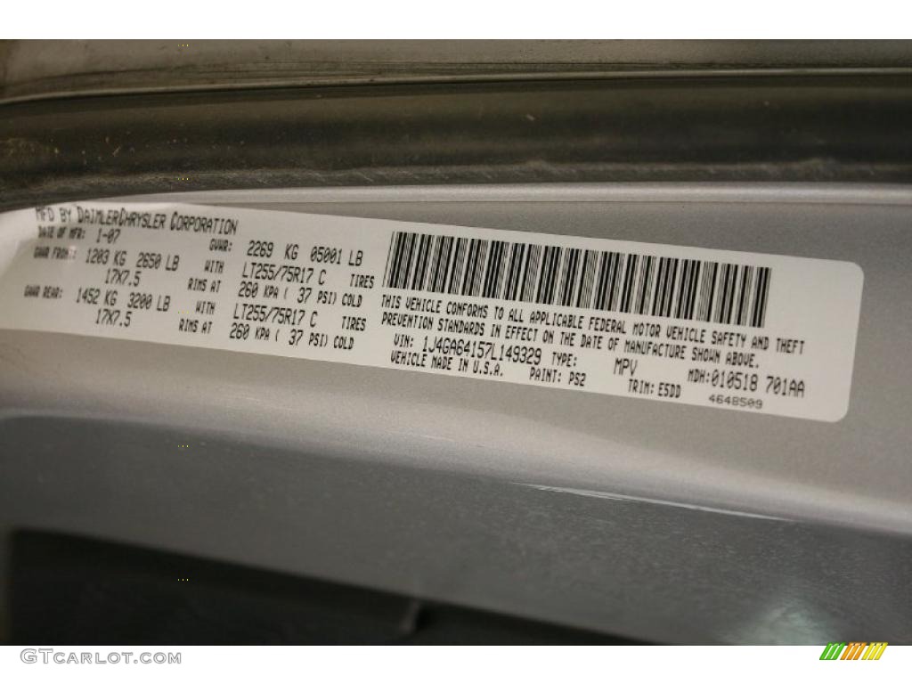 2007 Wrangler Color Code PS2 for Bright Silver Metallic Photo #38896490