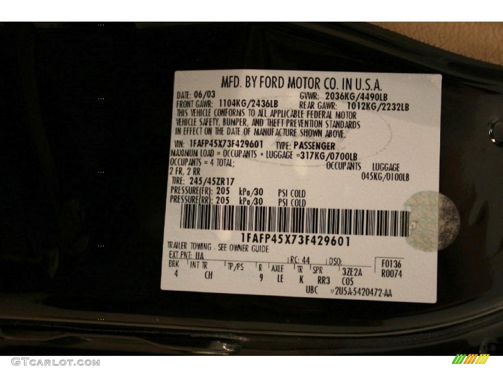 2003 Ford Mustang GT Convertible Info Tag Photo #38897918