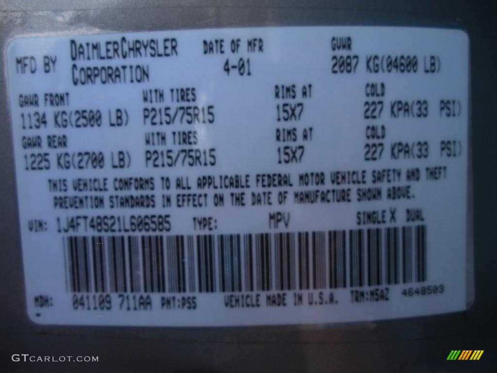 2001 Cherokee Color Code PS5 for Silverstone Metallic Photo #38909614