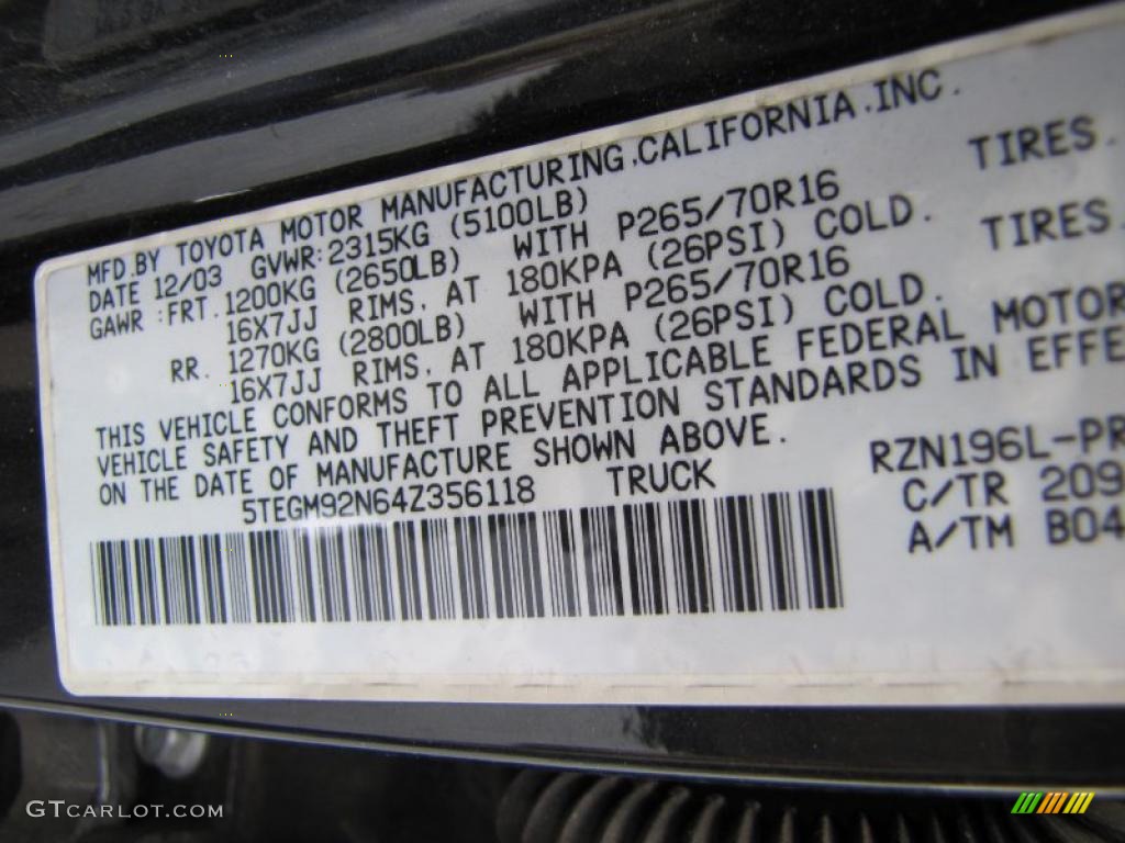 2004 Tacoma PreRunner TRD Double Cab - Black Sand Pearl / Oak photo #19