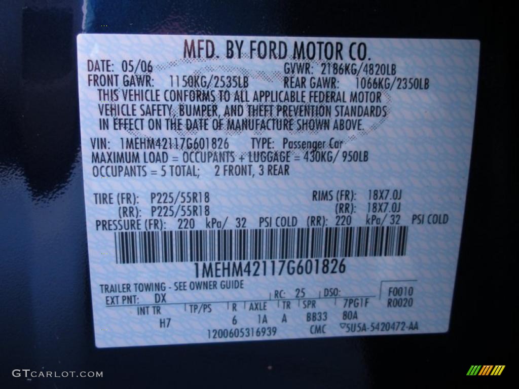 2007 Montego Color Code DX for Dark Blue Pearl Metallic Photo #38910270