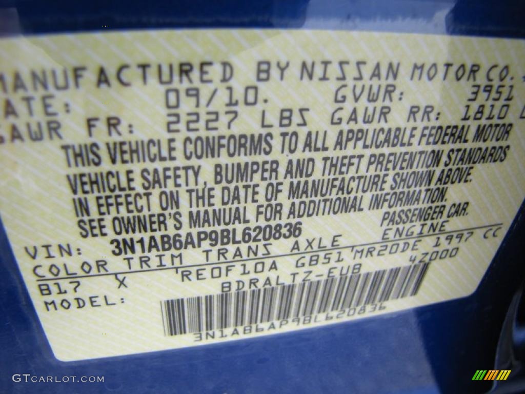 2011 Sentra Color Code B17 for Metallic Blue Photo #38910938