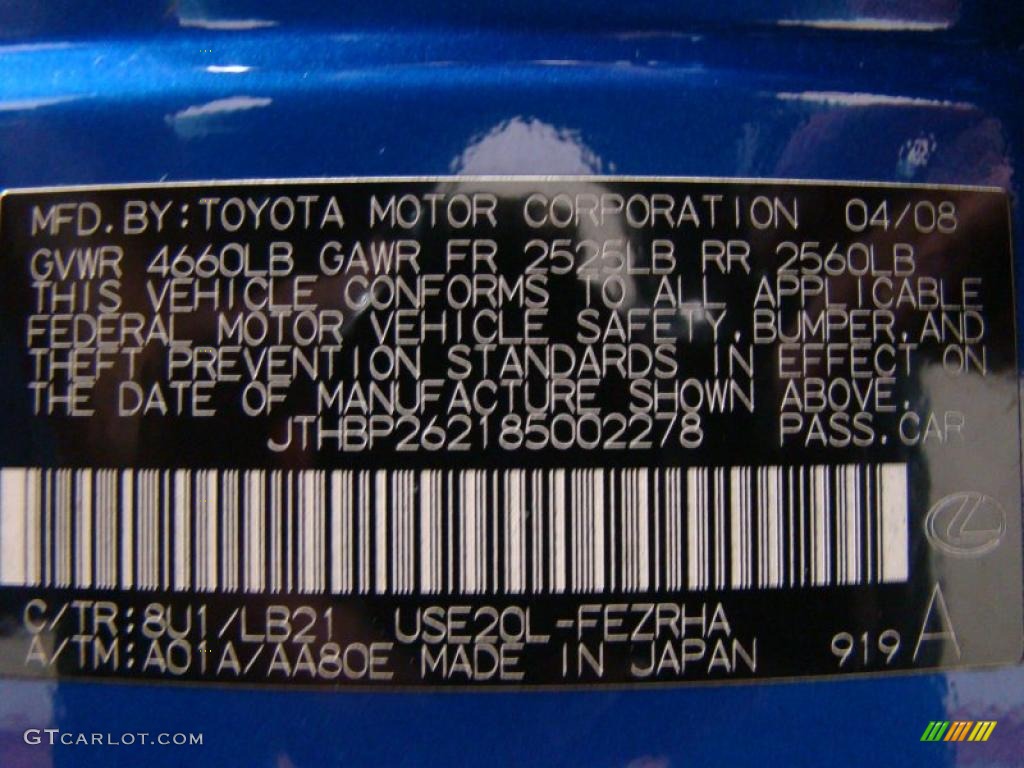 2008 IS Color Code 8U1 for Ultrasonic Blue Mica Photo #38912986