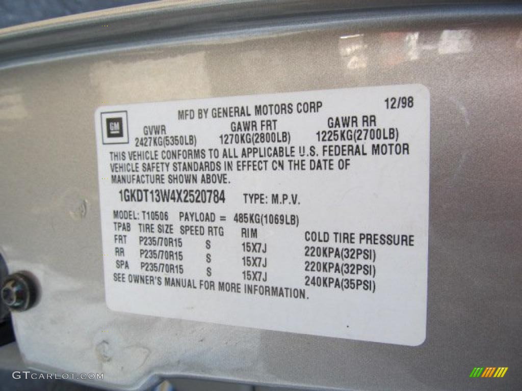 1999 GMC Jimmy SLT 4x4 Info Tag Photos