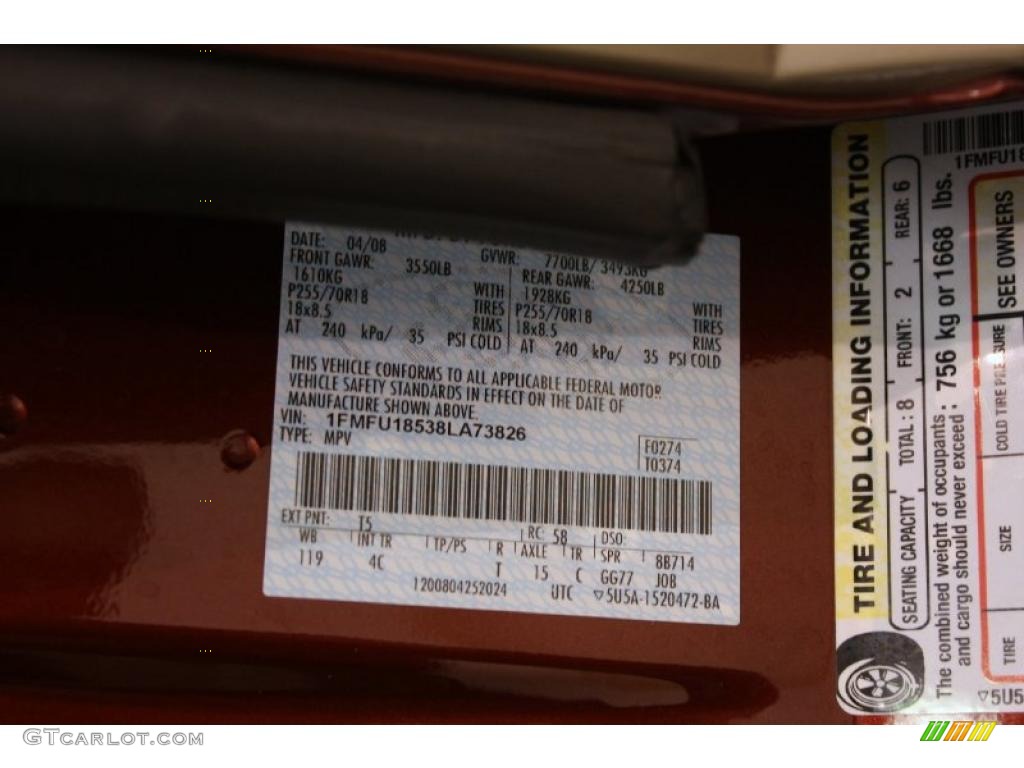 2008 Expedition Color Code T5 for Dark Copper Metallic Photo #38927594