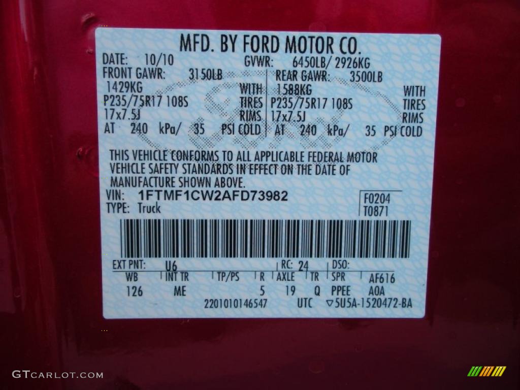 2010 F150 XLT Regular Cab - Red Candy Metallic / Medium Stone photo #11