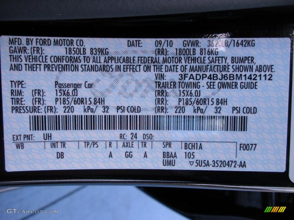 2011 Fiesta Color Code UH for Tuxedo Black Metallic Photo #38935802