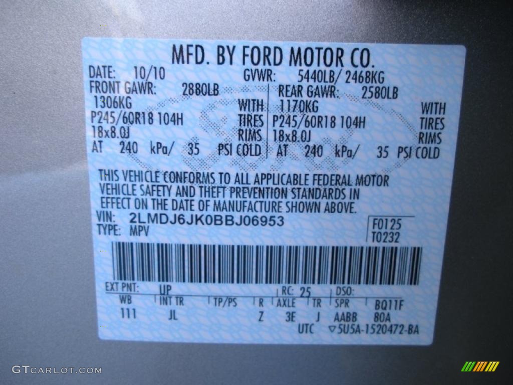2011 MKX Color Code UP for Gold Leaf Metallic Photo #38937198