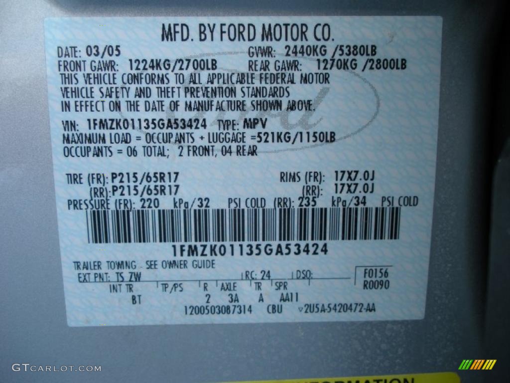 2005 Freestyle Color Code TS for Silver Frost Metallic Photo #38938462