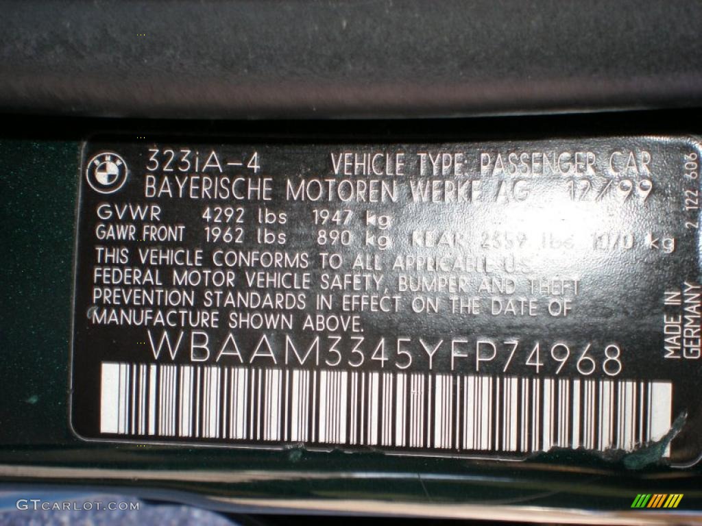 2000 3 Series 323i Sedan - Fern Green Metallic / Sand photo #15