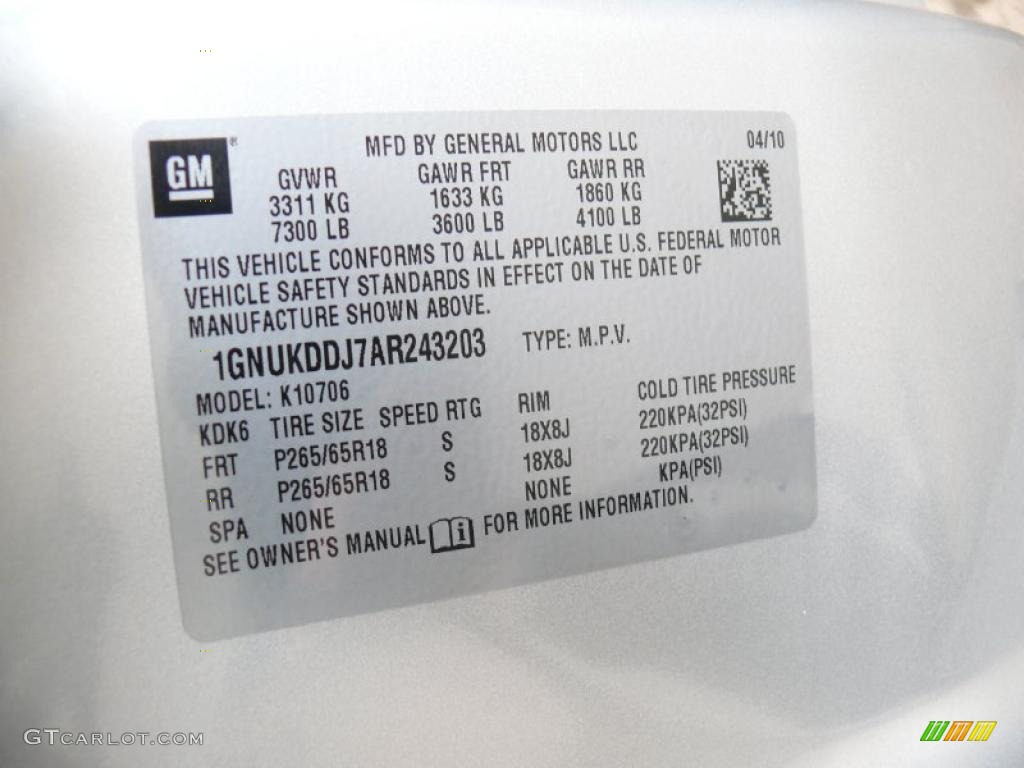 2010 Chevrolet Tahoe Hybrid 4x4 Info Tag Photo #38944838