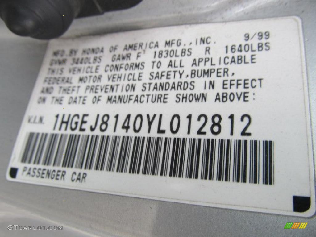 2000 Honda Civic EX Coupe Info Tag Photo #38948582