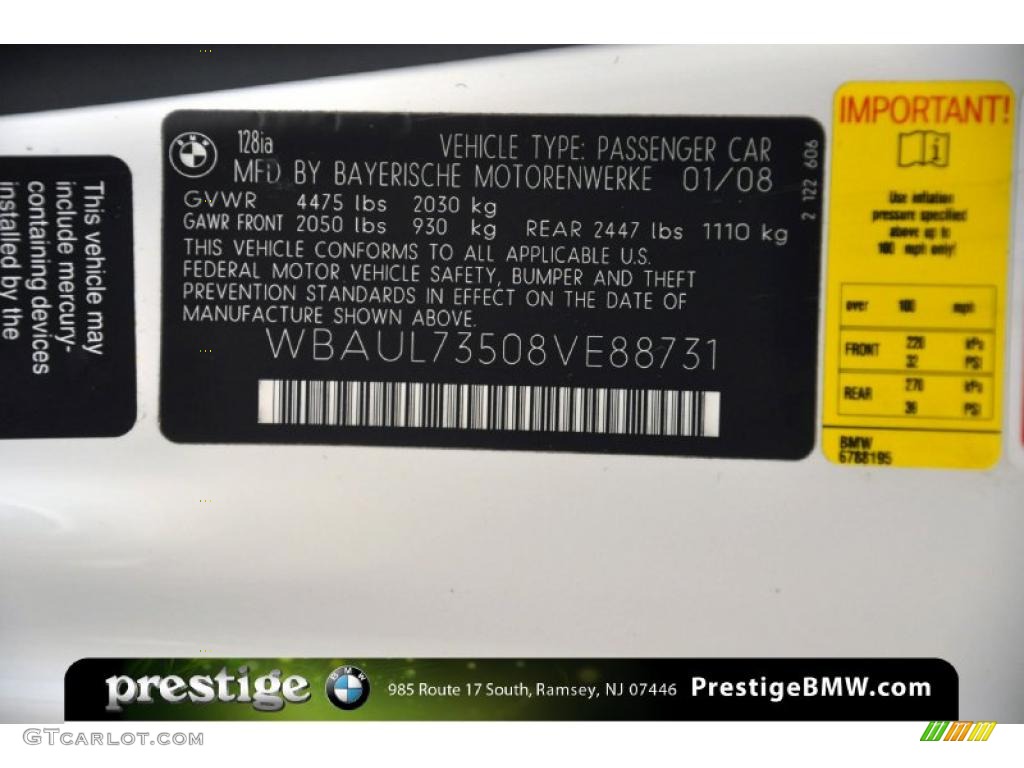 2008 1 Series 128i Convertible - Alpine White / Taupe photo #12