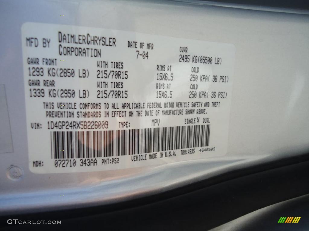 2005 Grand Caravan SE - Bright Silver Metallic / Medium Slate Gray photo #33