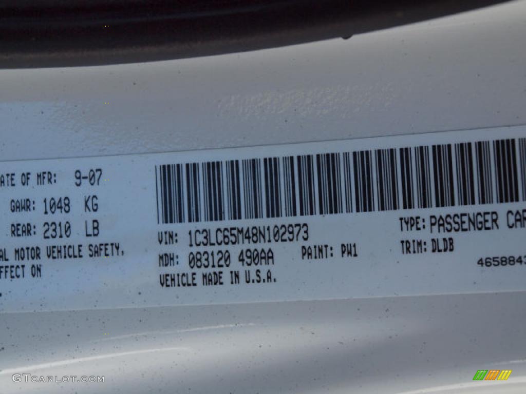 2008 Chrysler Sebring Limited Hardtop Convertible Info Tag Photos
