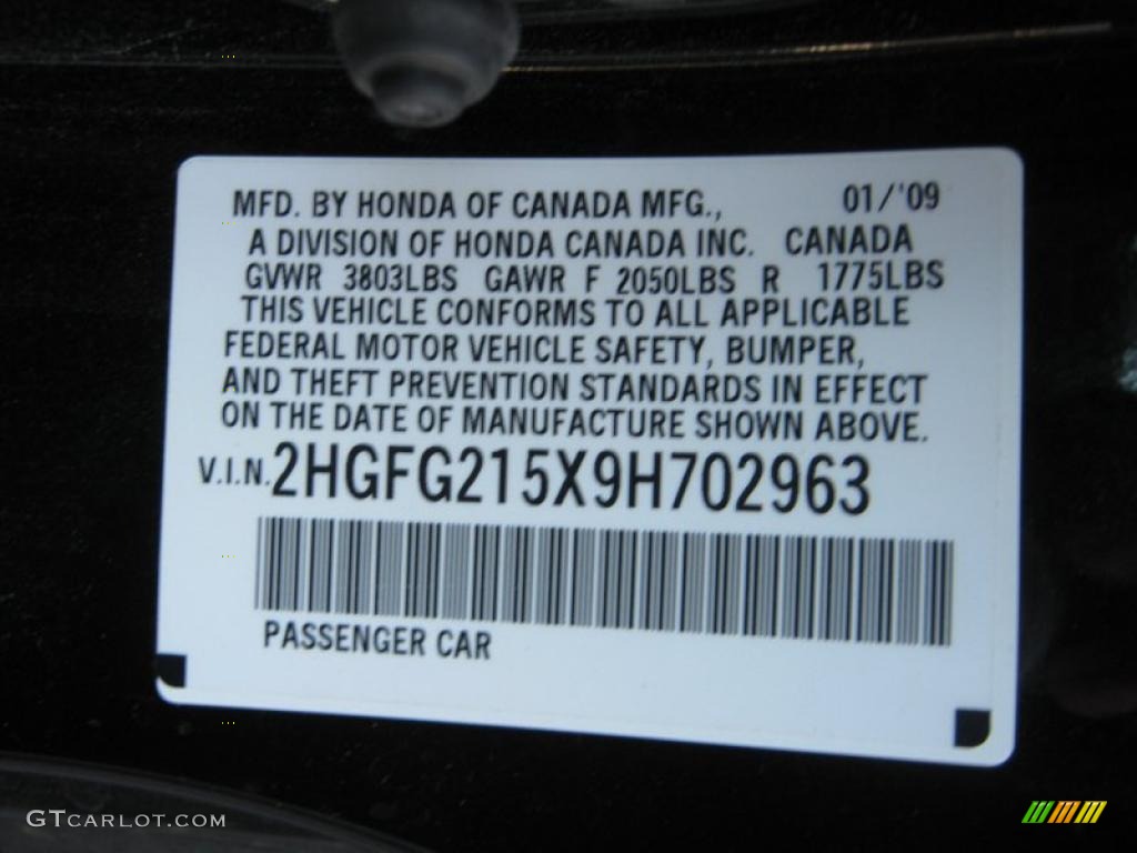 2009 Honda Civic Si Coupe Info Tag Photo #38971076