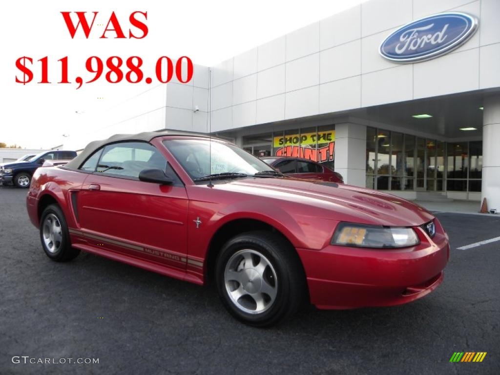 2000 Mustang V6 Convertible - Laser Red Metallic / Medium Parchment photo #1