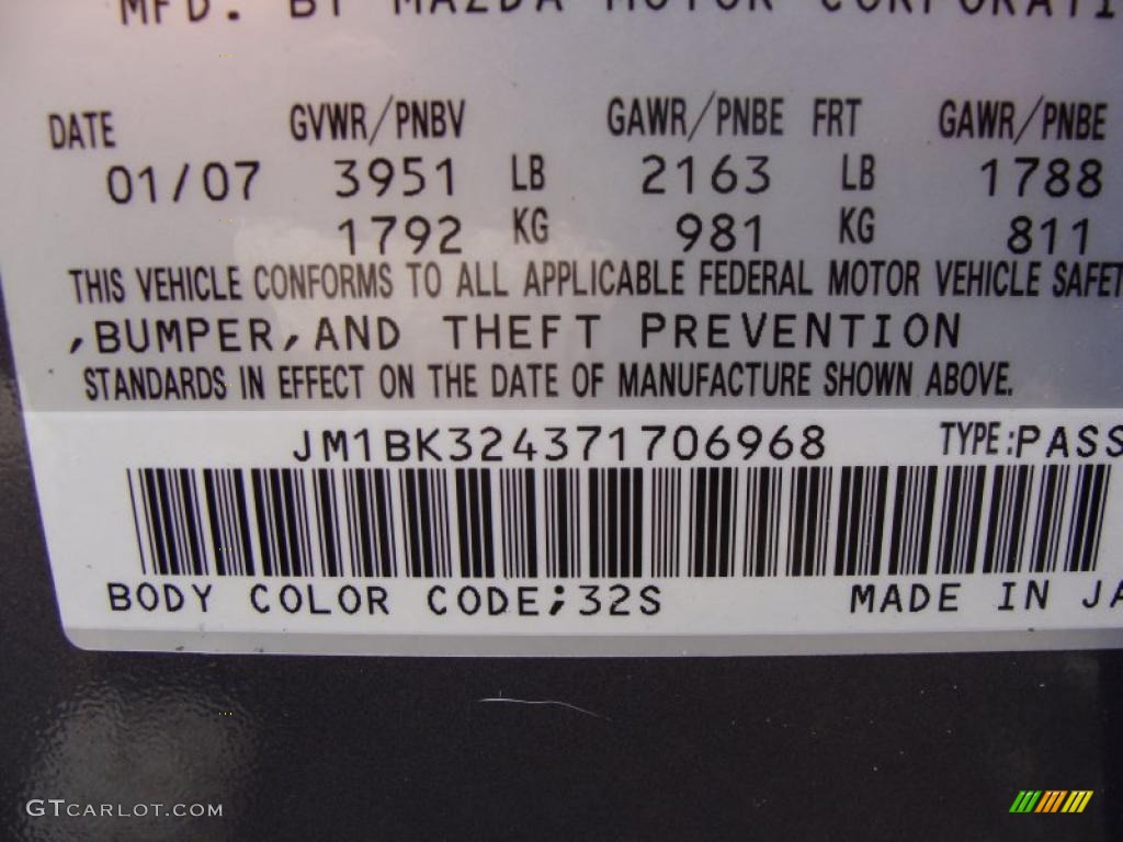 2007 MAZDA3 Color Code 32S for Galaxy Gray Mica Photo #38986557