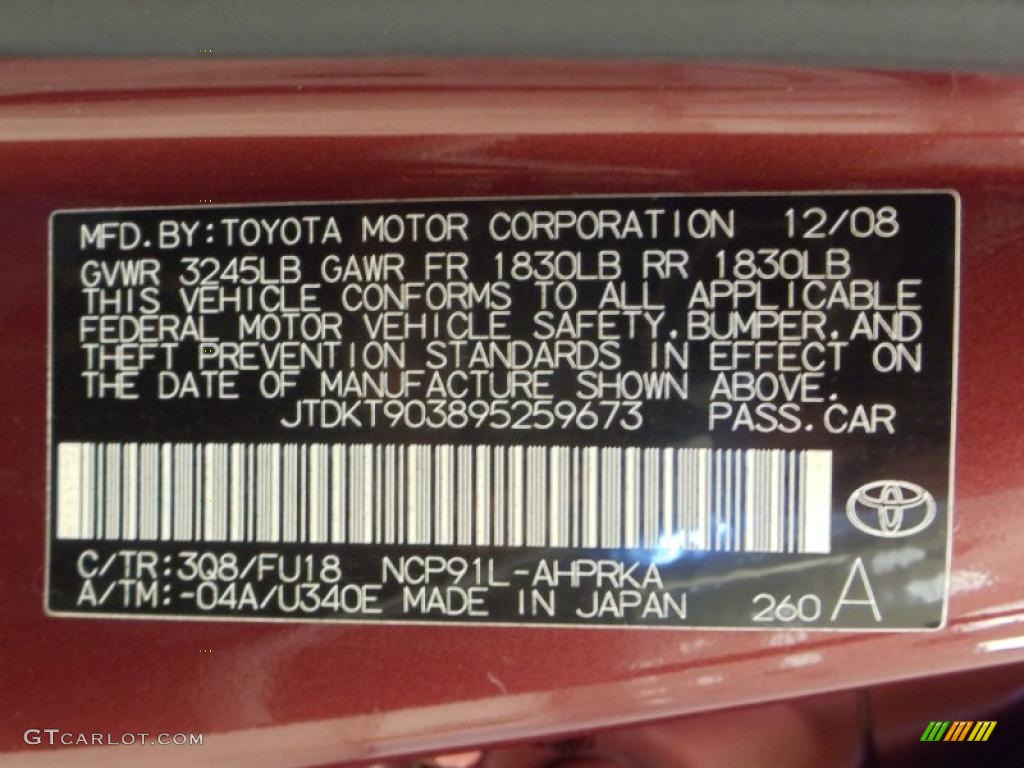 2009 Yaris Color Code 3Q8 for Carmine Red Metallic Photo #38990393