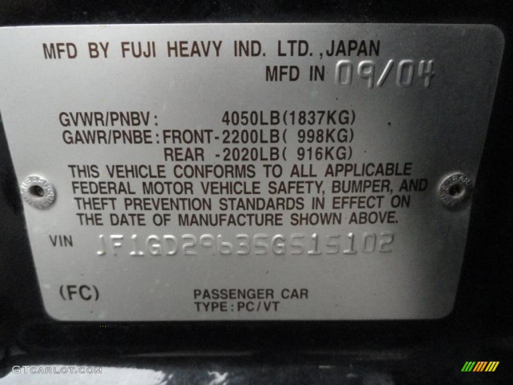 2005 Subaru Impreza WRX Sedan Info Tag Photos