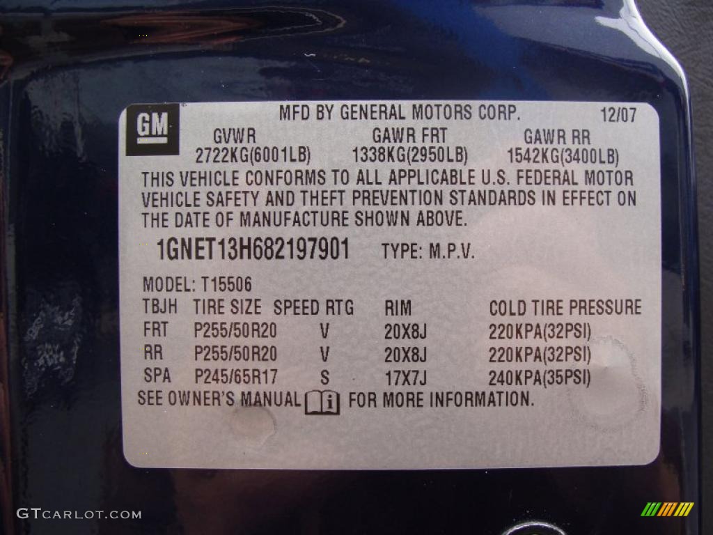 2008 Chevrolet TrailBlazer SS 4x4 Info Tag Photo #38991845