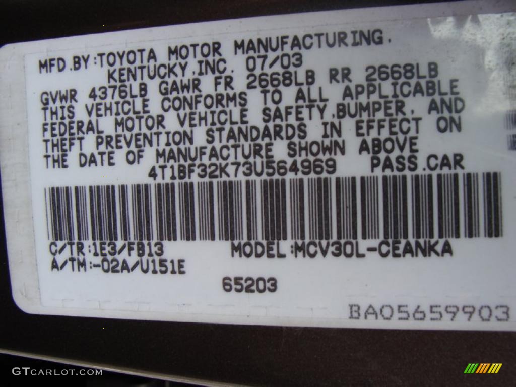 2003 Camry Color Code 1E3 for Phantom Gray Pearl Photo #38992065