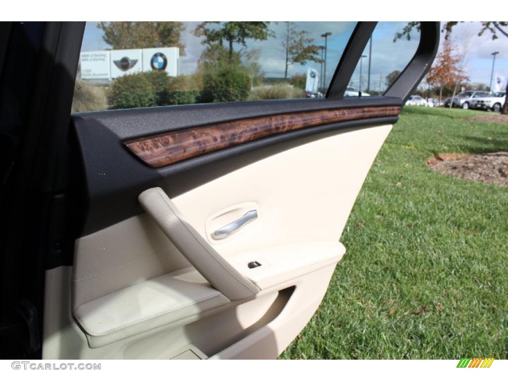 2008 BMW 5 Series 528xi Sedan Cream Beige Dakota Leather Door Panel Photo #39009279