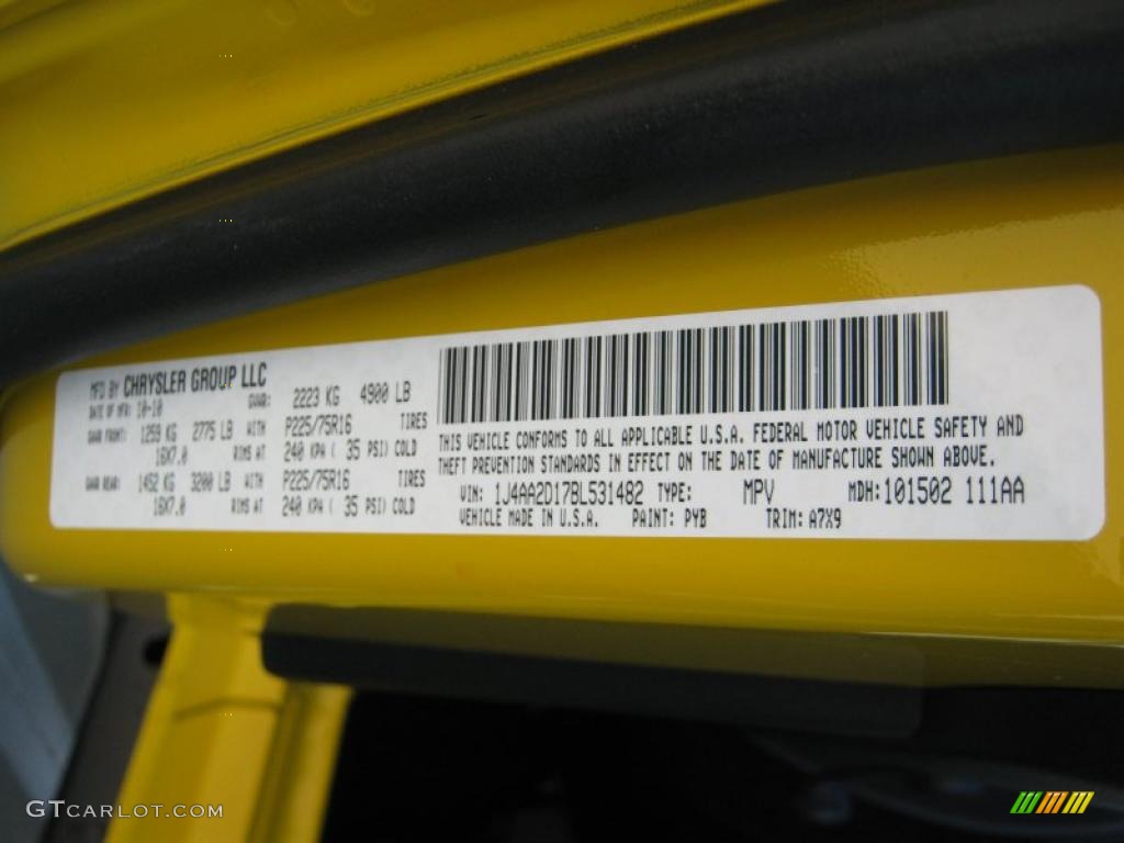2011 Wrangler Color Code PYB for Detonator Yellow Photo #39011191