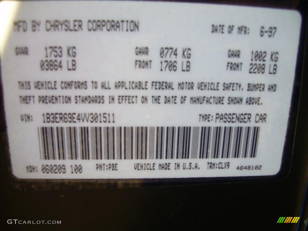 1997 Viper Color Code PBE for GTS Blue Pearl Photo #39015219