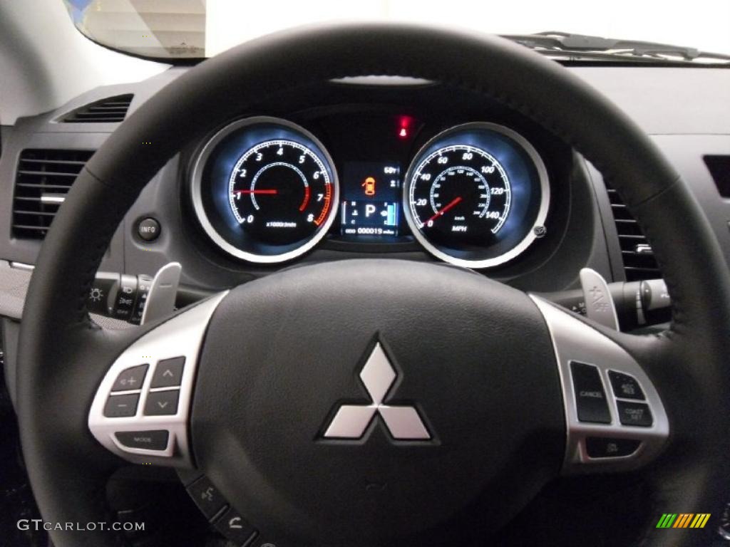2011 Mitsubishi Lancer GTS Black Steering Wheel Photo #39015595