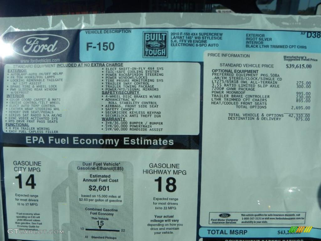 2010 Ford F150 Lariat SuperCrew 4x4 Window Sticker Photo #39019795