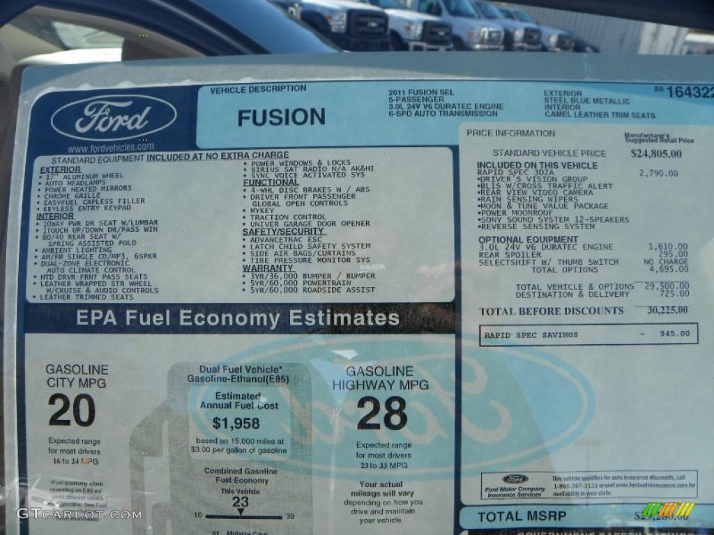 2011 Ford Fusion SEL V6 Window Sticker Photo #39020251