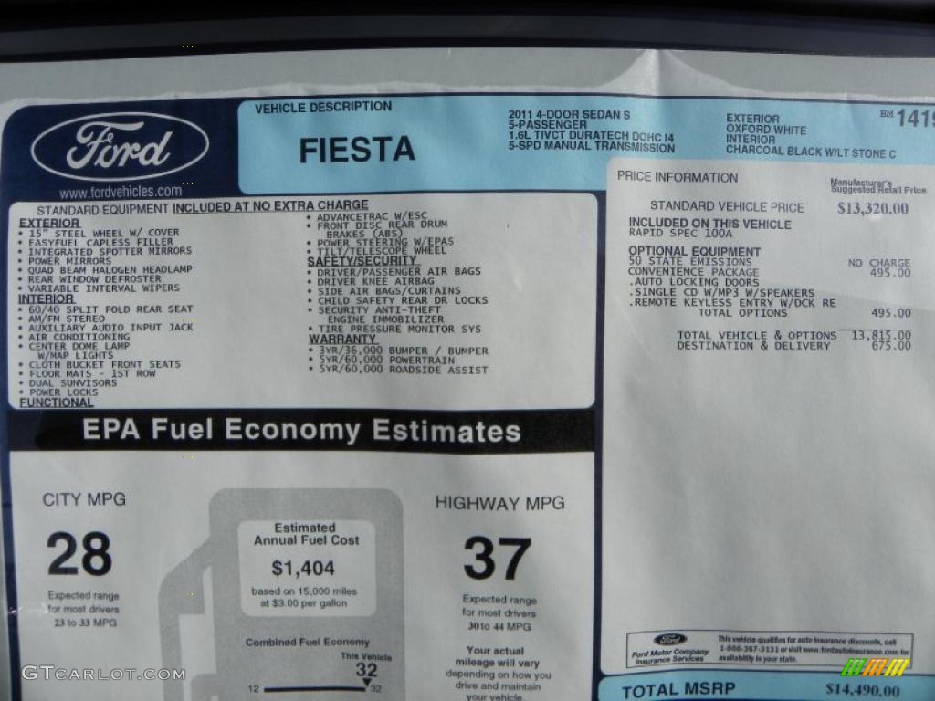 2011 Ford Fiesta S Sedan Window Sticker Photo #39021111