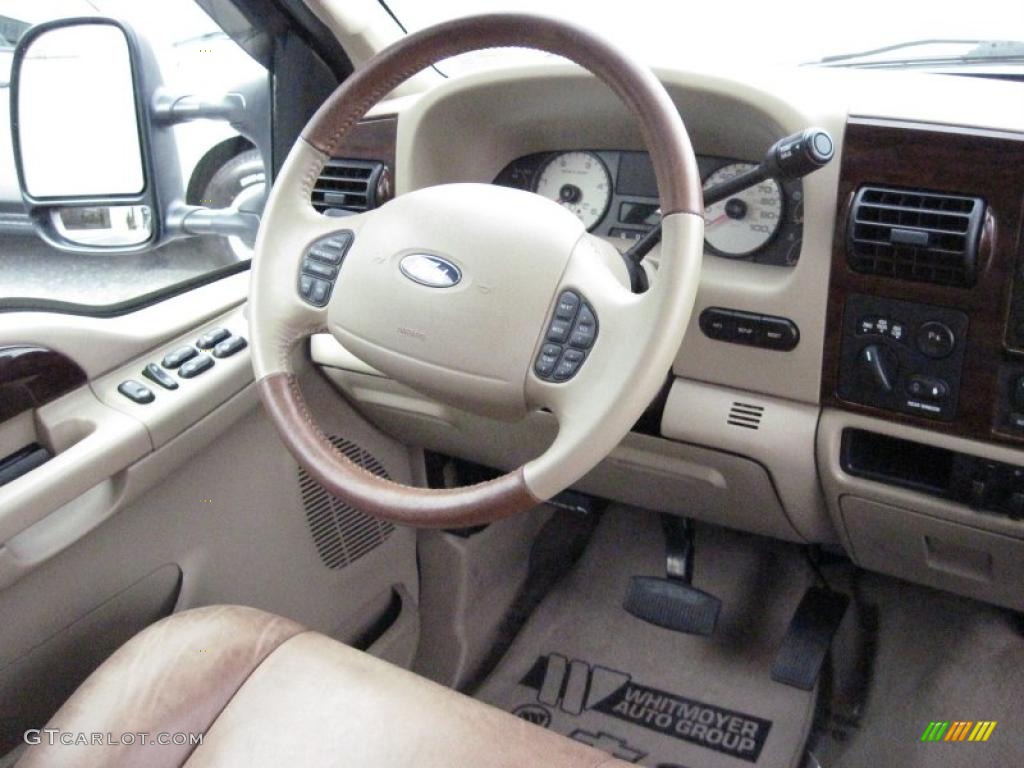 2006 Ford F350 Super Duty King Ranch Crew Cab 4x4 Dually Castano Brown Leather Steering Wheel Photo #39038995